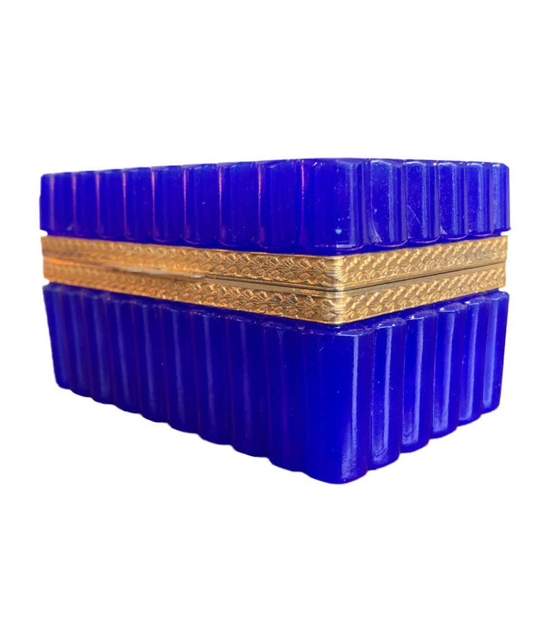 STUNNING 1950S COBALT BLUE MURANO GLASS HINGED JEWELRY BOX BY CENDESE, ITALY