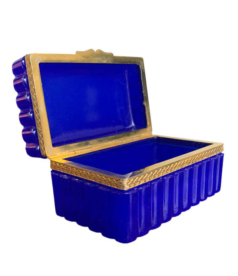 STUNNING 1950S COBALT BLUE MURANO GLASS HINGED JEWELRY BOX BY CENDESE, ITALY