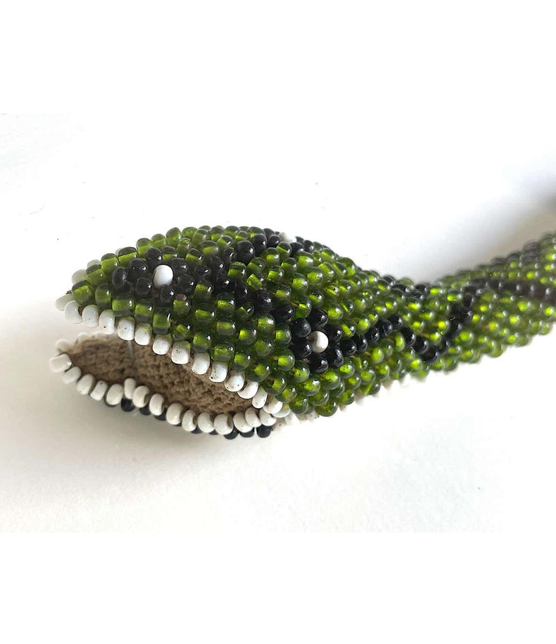 STUNNING LARGE FRAMED GREEN BEADED SNAKE MADE BY WW1 TURKISH PRISONERS OF WAR