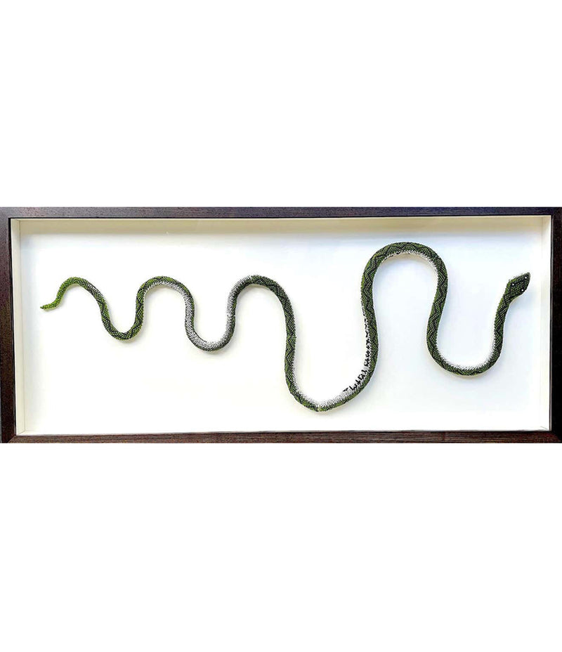 STUNNING LARGE FRAMED GREEN BEADED SNAKE MADE BY WW1 TURKISH PRISONERS OF WAR