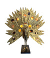 STUNNING RARE LARGE BRASS PEACOCK LAMP WITH AGATE BACKLIT TAIL BY FONDICA