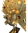 STUNNING RARE LARGE BRASS PEACOCK LAMP WITH AGATE BACKLIT TAIL BY FONDICA