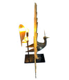 STUNNING RARE LARGE BRASS PEACOCK LAMP WITH AGATE BACKLIT TAIL BY FONDICA