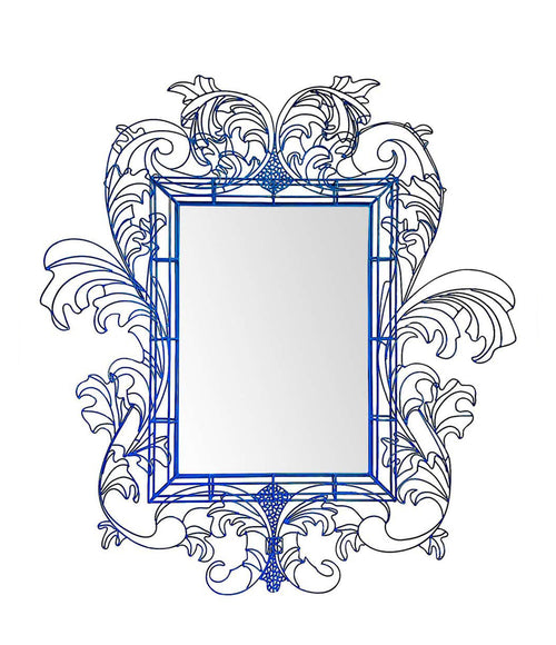 STUNNING WIRE FRAMED MIRROR BY ANACLETO SPAZZAPAN FINISHED IN SKY BLUE COLOR