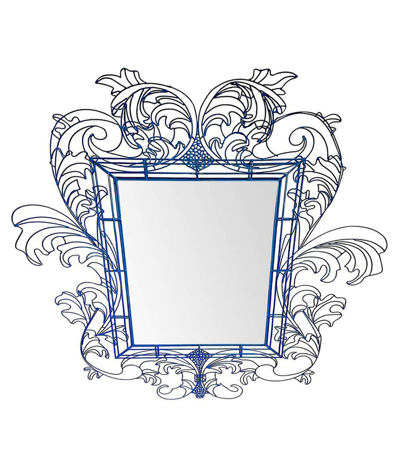 STUNNING WIRE FRAMED MIRROR BY ANACLETO SPAZZAPAN FINISHED IN SKY BLUE COLOR