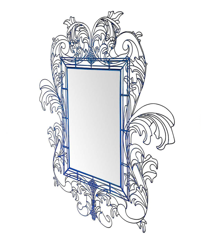 STUNNING WIRE FRAMED MIRROR BY ANACLETO SPAZZAPAN FINISHED IN SKY BLUE COLOR
