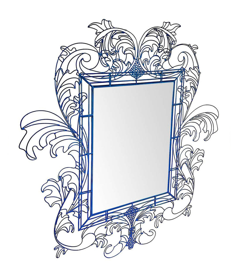 STUNNING WIRE FRAMED MIRROR BY ANACLETO SPAZZAPAN FINISHED IN SKY BLUE COLOR