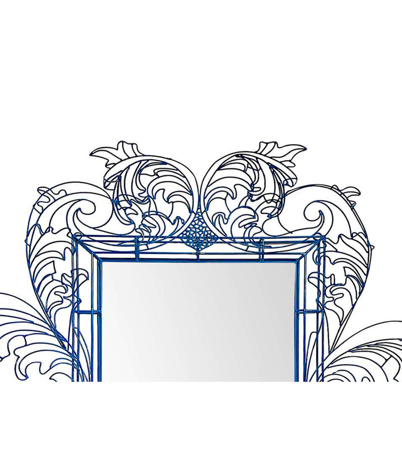 STUNNING WIRE FRAMED MIRROR BY ANACLETO SPAZZAPAN FINISHED IN SKY BLUE COLOR