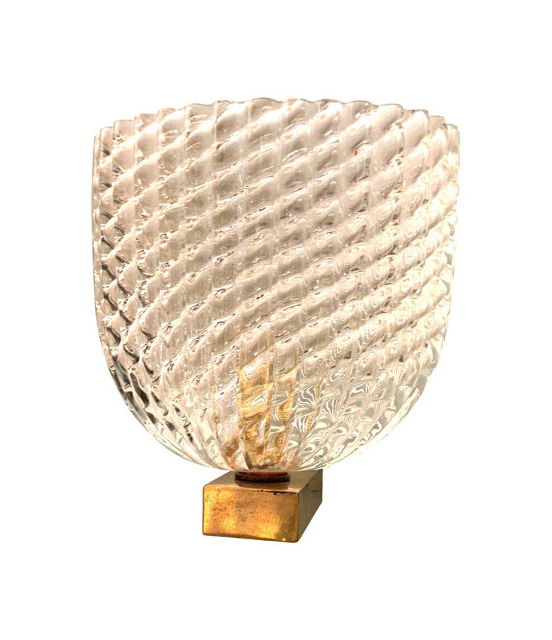 STUNNING SET OF FOUR 1940S BAROVIER & TOSO GLASS AND BRASS WALL SCONCES