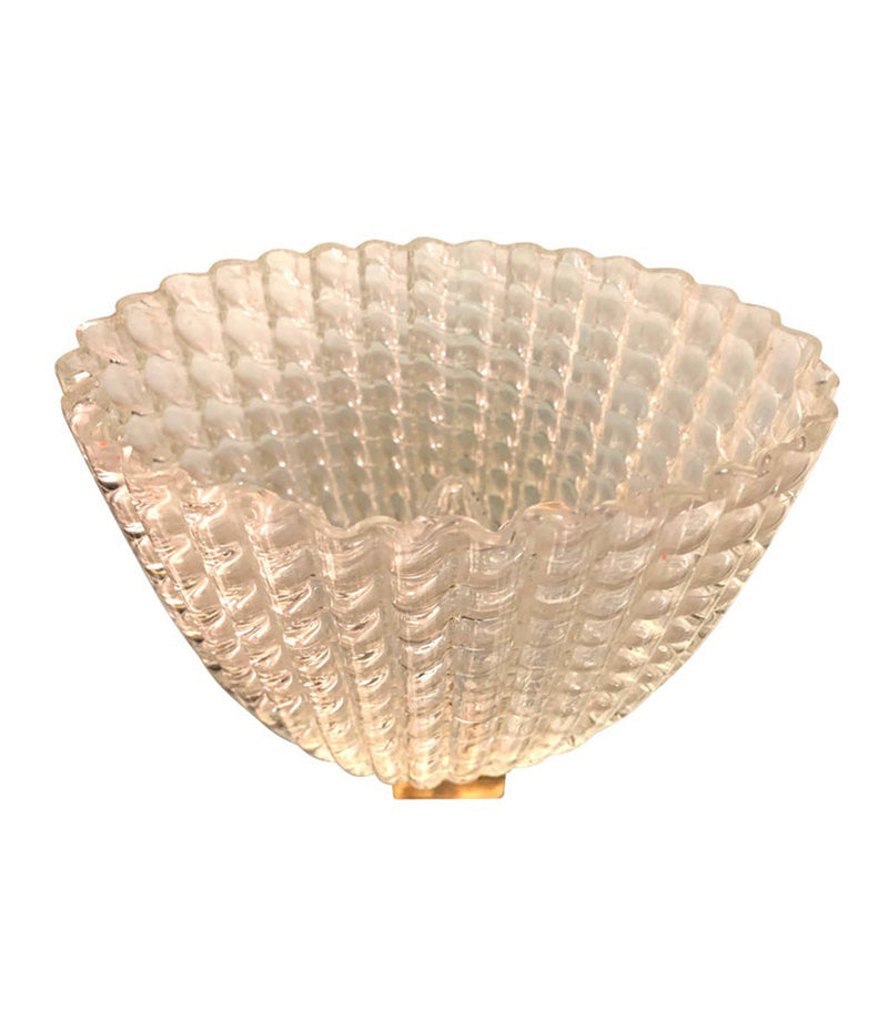 STUNNING SET OF FOUR 1940S BAROVIER & TOSO GLASS AND BRASS WALL SCONCES