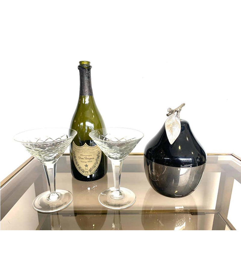 SWISS CHROMED AND BLACK PEAR SHAPED ICE BUCKET BY FREDDOTHERM WITH LEAF HANDLE