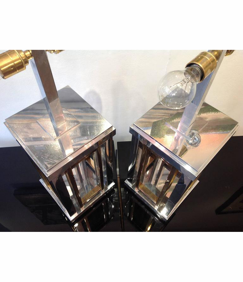 STUNNING PAIR OF ROMEO REGA CHROME AND BRASS LAMPS