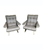 UNUSUAL PAIR OF ITALIAN 1970S CANTILEVERED ARMCHAIRS WITH BRUSHED METAL LEGS