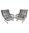 UNUSUAL PAIR OF ITALIAN 1970S CANTILEVERED ARMCHAIRS WITH BRUSHED METAL LEGS