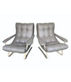 UNUSUAL PAIR OF ITALIAN 1970S CANTILEVERED ARMCHAIRS WITH BRUSHED METAL LEGS