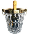 VAL ST LAMBERT CRYSTAL ICE BUCKET WITH BRASS TOP AND HANDLES