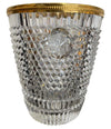 VAL ST LAMBERT FACETED CRYSTAL CHAMPAGNE BUCKET WITH GOLD PLATED DETAILED RIM