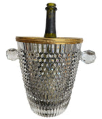 VAL ST LAMBERT FACETED CRYSTAL CHAMPAGNE BUCKET WITH GOLD PLATED DETAILED RIM