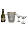 VAL ST LAMBERT FACETED CRYSTAL CHAMPAGNE BUCKET WITH GOLD PLATED DETAILED RIM