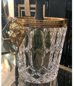 VAL SAINT LAMBERT CRYSTAL CHAMPAGNE BUCKET WITH GILT METAL LION HEAD HANDLES