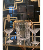 VAL SAINT LAMBERT CRYSTAL CHAMPAGNE BUCKET WITH GILT METAL LION HEAD HANDLES