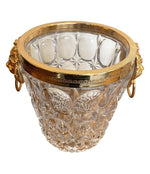 VAL SAINT LAMBERT CRYSTAL CHAMPAGNE BUCKET WITH GILT METAL LION HEAD HANDLES