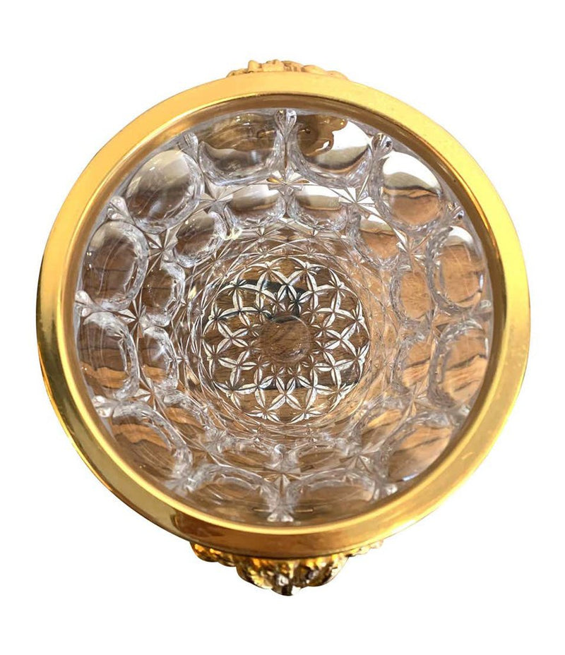 VAL SAINT LAMBERT CRYSTAL CHAMPAGNE BUCKET WITH GILT METAL LION HEAD HANDLES