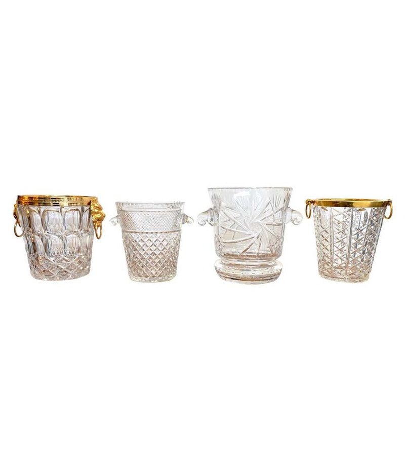VAL SAINT LAMBERT CRYSTAL CHAMPAGNE BUCKET WITH GILT METAL LION HEAD HANDLES