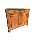 VICTORIAN BIRDS-EYE MAPLE CONSOLE CABINET WITH FAUX BAMBOO AND MARBLE TOP