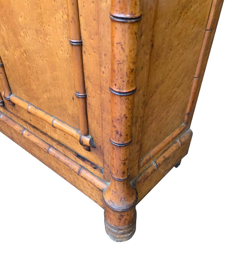 VICTORIAN BIRD’S-EYE MAPLE CONSOLE CABINET WITH FAUX BAMBOO AND MARBLE TOP