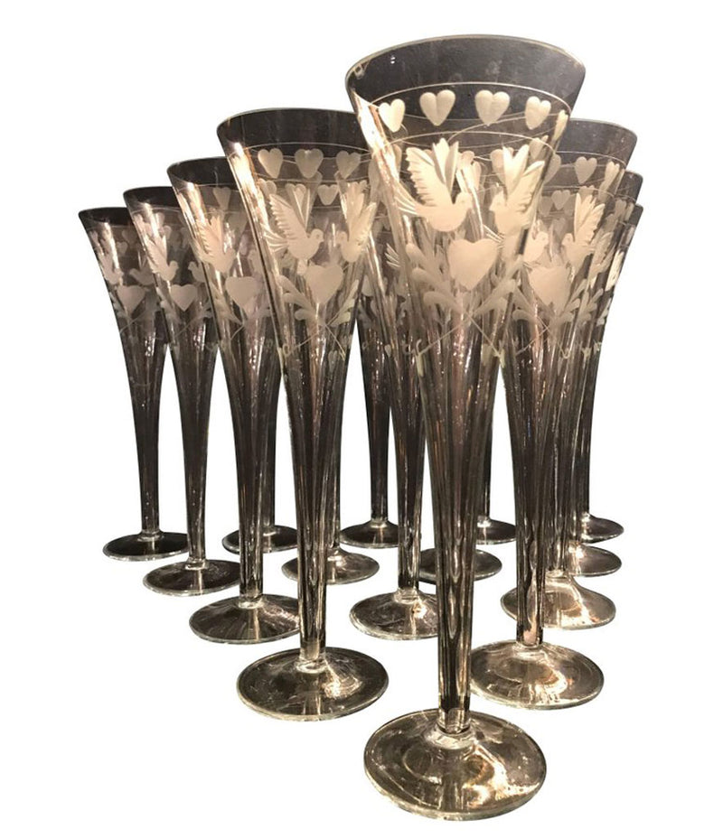 VINTAGE FRENCH ENGRAVED CHAMPAGNE FLUTES