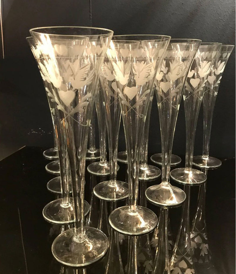 VINTAGE FRENCH ENGRAVED CHAMPAGNE FLUTES