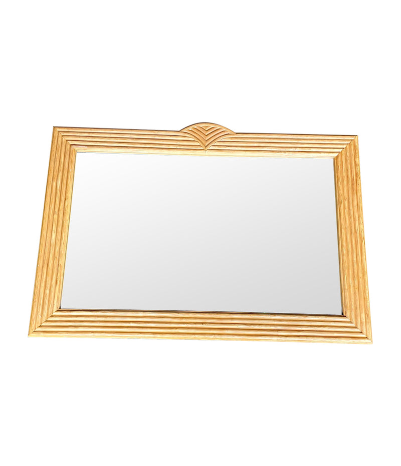 A large 1970s pencil reed bamboo mirror in the style of vivai del sud