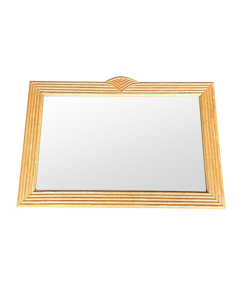 A large 1970s pencil reed bamboo mirror in the style of vivai del sud