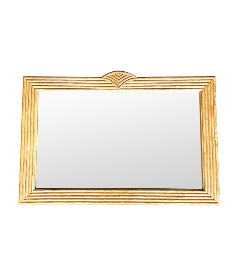 A large 1970s pencil reed bamboo mirror in the style of vivai del sud