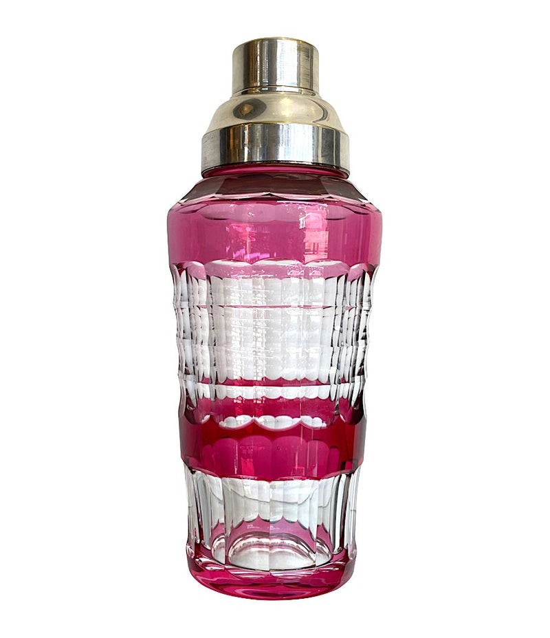 1950s Val St Lambert Verone Cranberry Cut Crystal and Silver Plated Cocktail Shaker - Vintage Cocktail - Ed Butcher Antiques