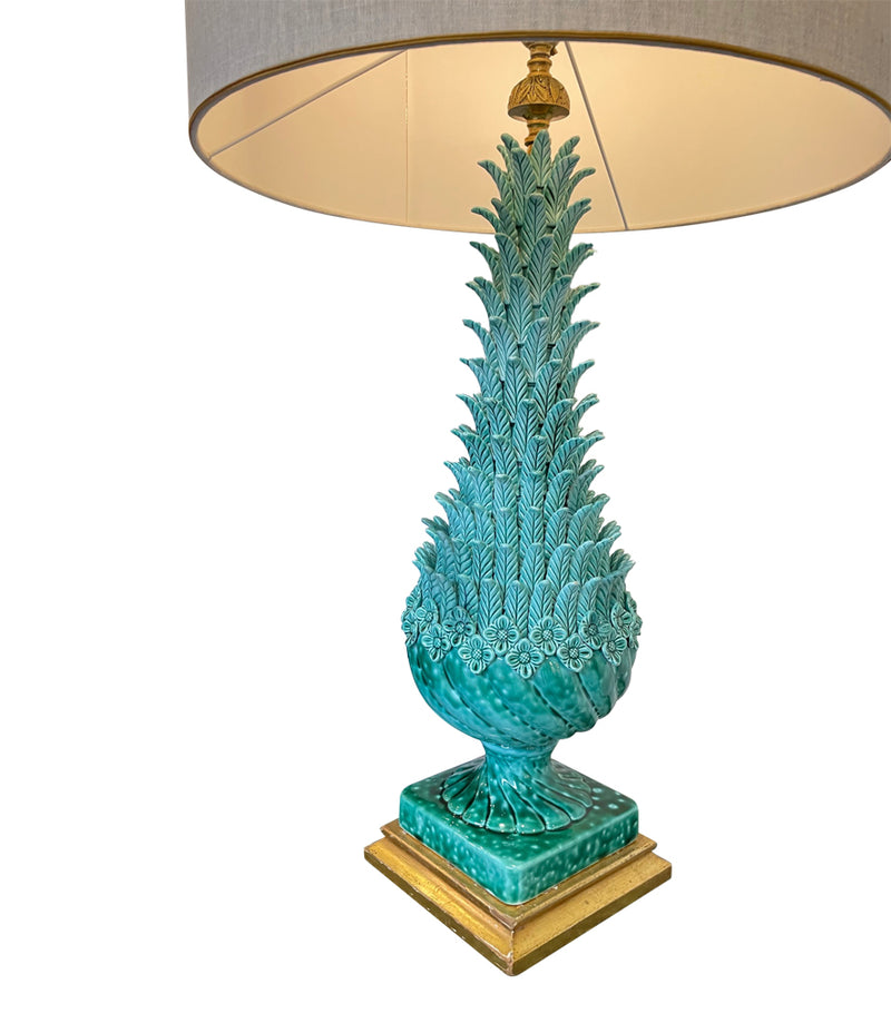 Large 1950s Turquoise Ceramic Lamp by Ceramicas Bondia, Manises, Spain - Mid Century Table Lamp - Ed Butcher Antiques